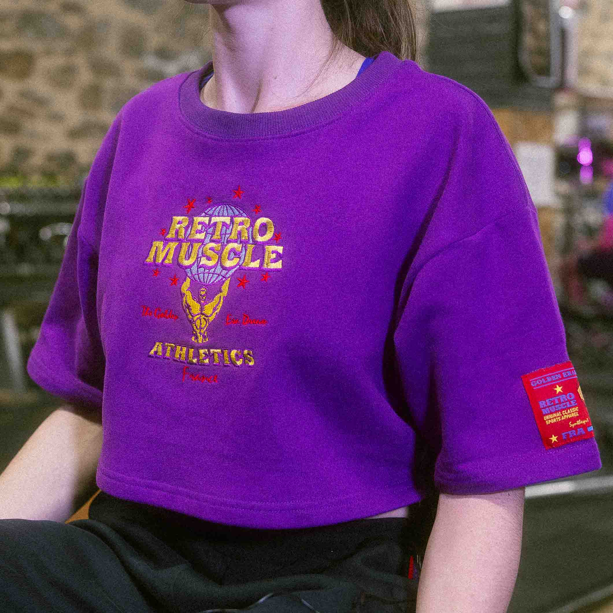 Retro Sweat-Crop-Top Brodé | Mauve