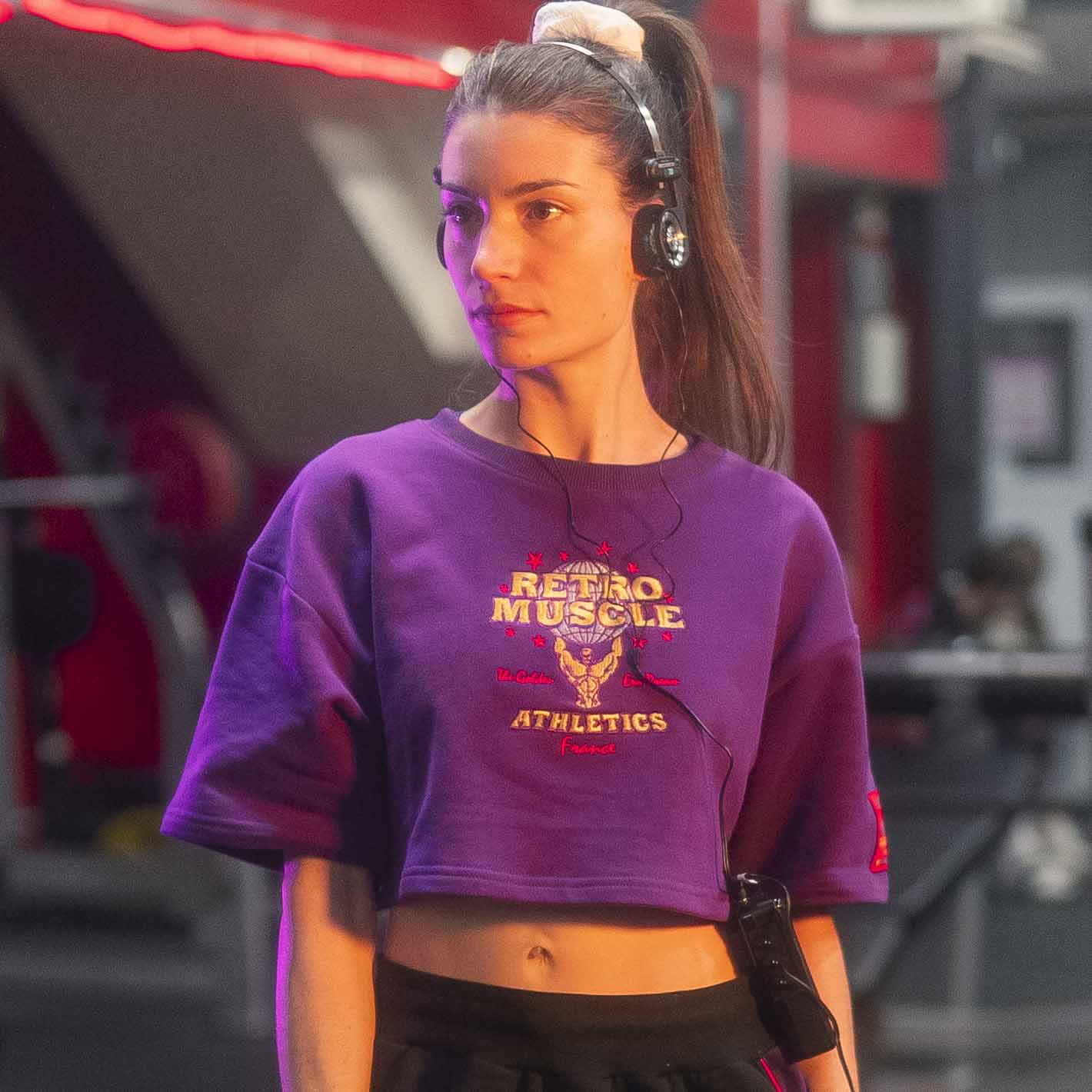 Retro Sweat-Crop-Top Brodé | Mauve
