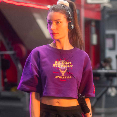 Retro Sweat-Crop-Top Brodé | Mauve