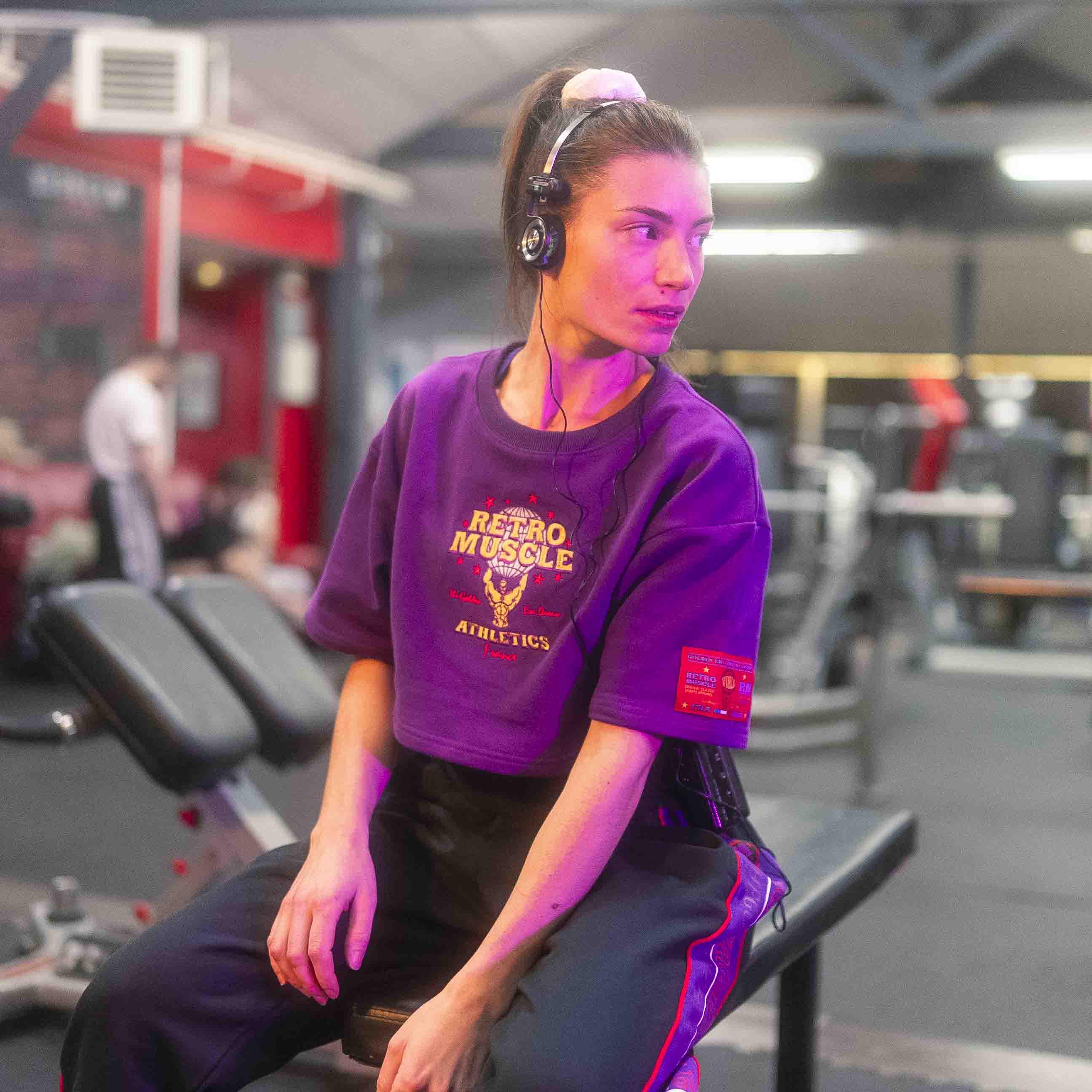 Retro Sweat-Crop-Top Brodé | Mauve