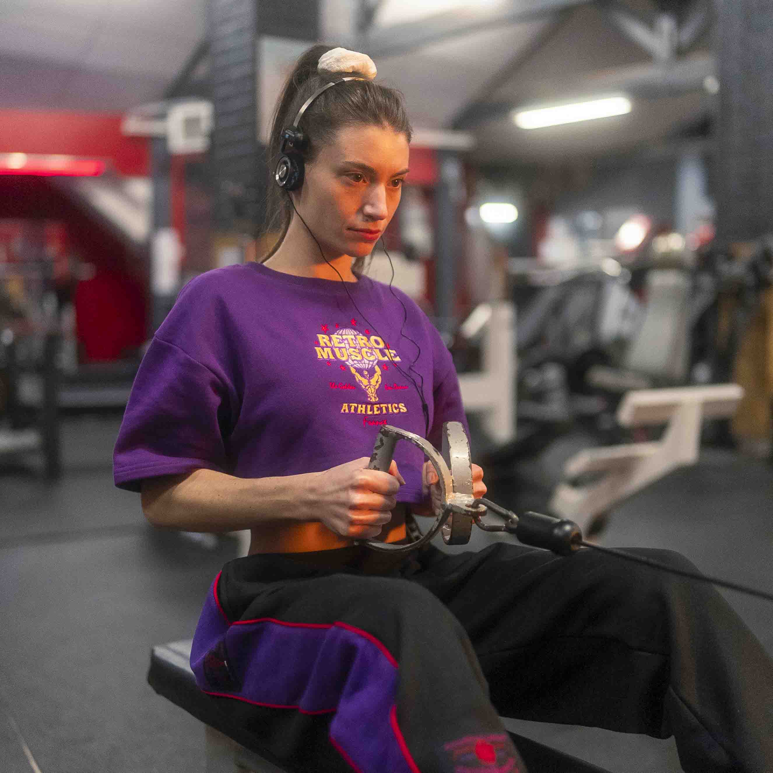 Retro Sweat-Crop-Top Brodé | Mauve