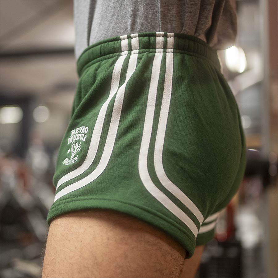 Golden Era "Bannout" Retro Short Green de profil - retromuscle1000